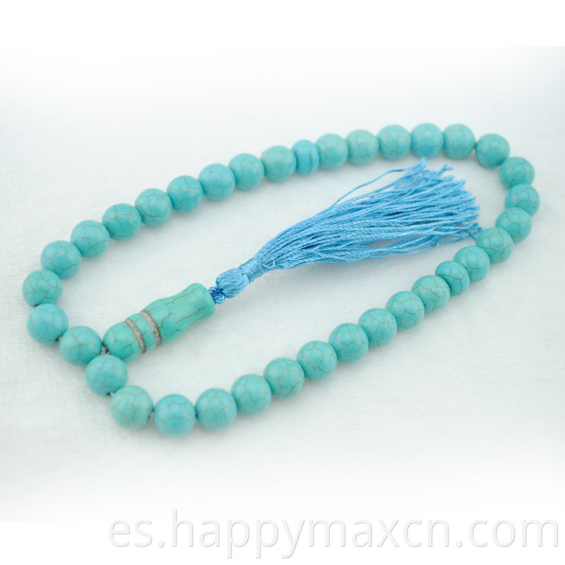 Islámico 33 Natural Stone Blue Turquoise Beads Tassel Muslim Rosary Bead Adoración